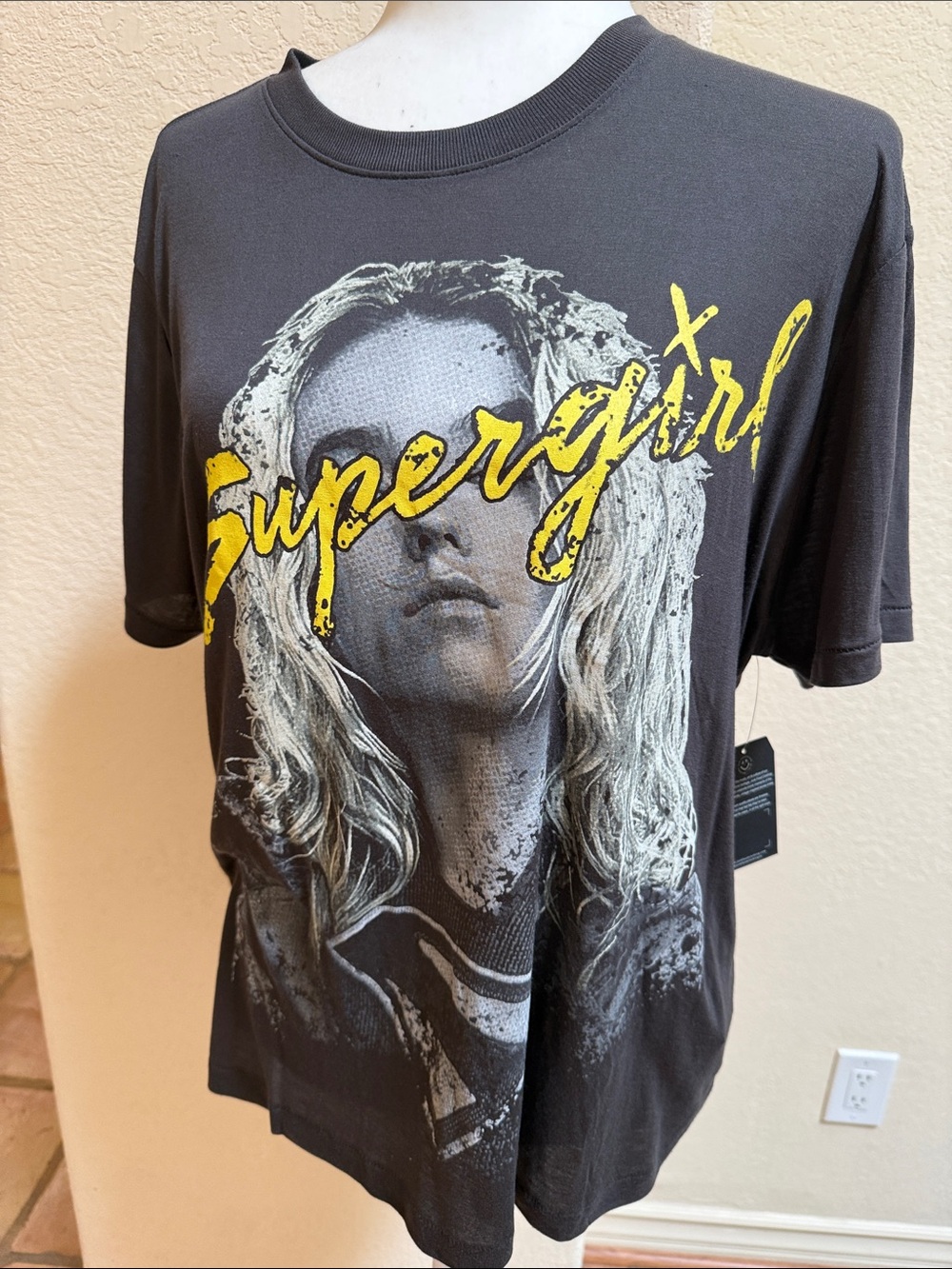 Junk Food Clothing Black Supergirl Graphic Tee with Yellow Script